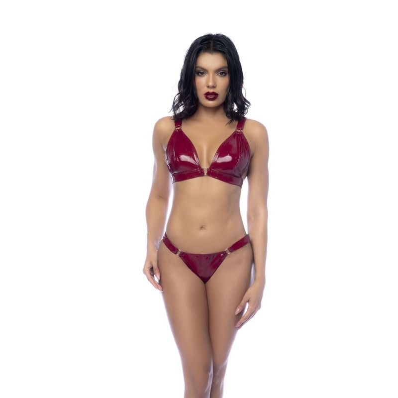 Wet Look Vinyl 2 Pc Set Gloss Wine - Lingerie