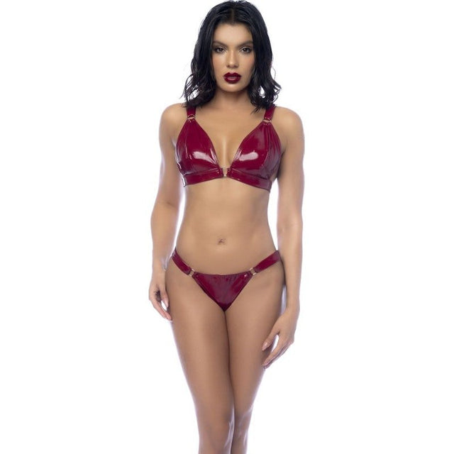 Wet Look Vinyl 2 Pc Set Gloss Wine - Lingerie