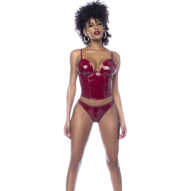 Wet Look Vinyl 2 Pc Set Gloss Wine - Lingerie