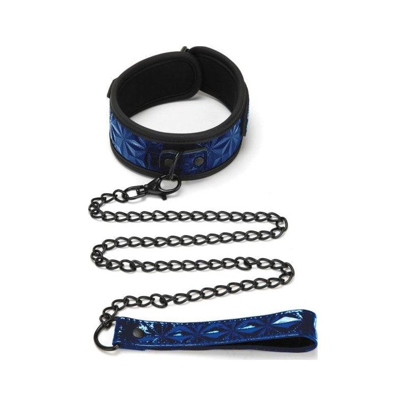 Whip Smart Diamond Collar and Leash Blue - Adult Toys