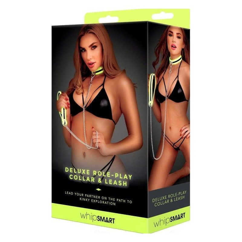 Whip Smart Glow In The Dark Deluxe Collar and Leash - Adult Toys