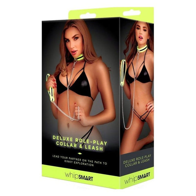 Whip Smart Glow In The Dark Deluxe Collar and Leash - Adult Toys
