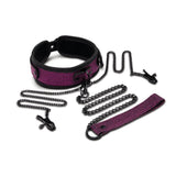 WhipSmart Dragons Lair Collar, Leash & Nipple Clips Set - Purple/Black Restraints - BONDAGE - TOYS