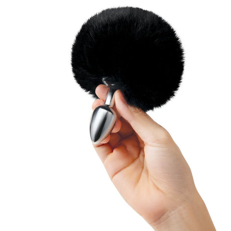 WhipSmart Furry Tales Black Bunny Tail - Metal 6.3 cm Butt Plug with Black Bunny Tail - Anal Toys