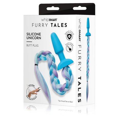 WhipSmart Furry Tales Silicone Unicorn Butt Plug - Blue 8.9 cm Butt Plug with Unicorn Tail - Anal Toys