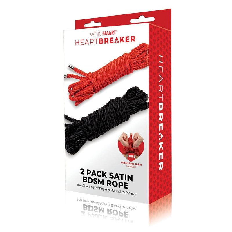 WhipSmart Heartbreaker 2 Pack Satin BDSM Rope - Black & Red Ropes - Set of 2 - BONDAGE - TOYS