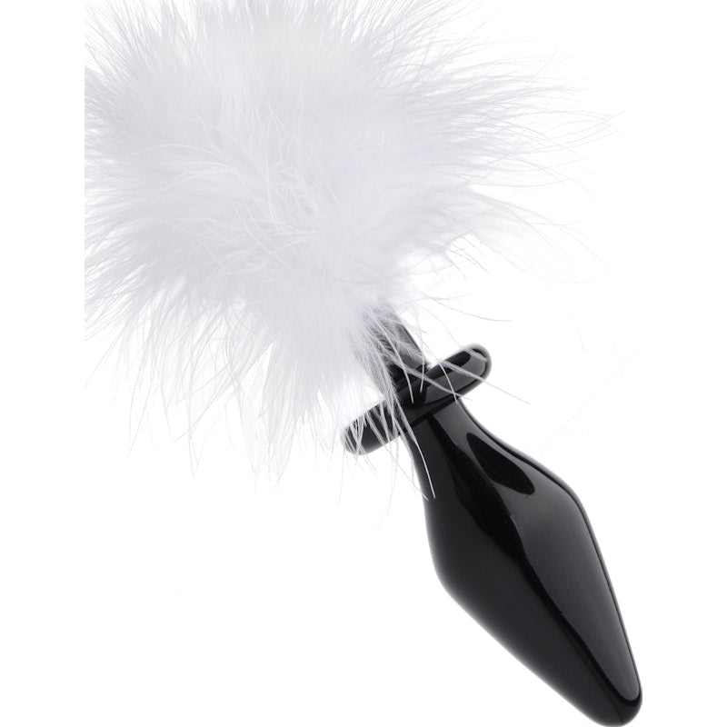 White Fluffer Bunny Tail Glass Anal Plug - Adult Toys
