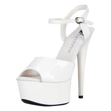 White Platform Sandal w Quick Release Strap 6in Heel - Lingerie