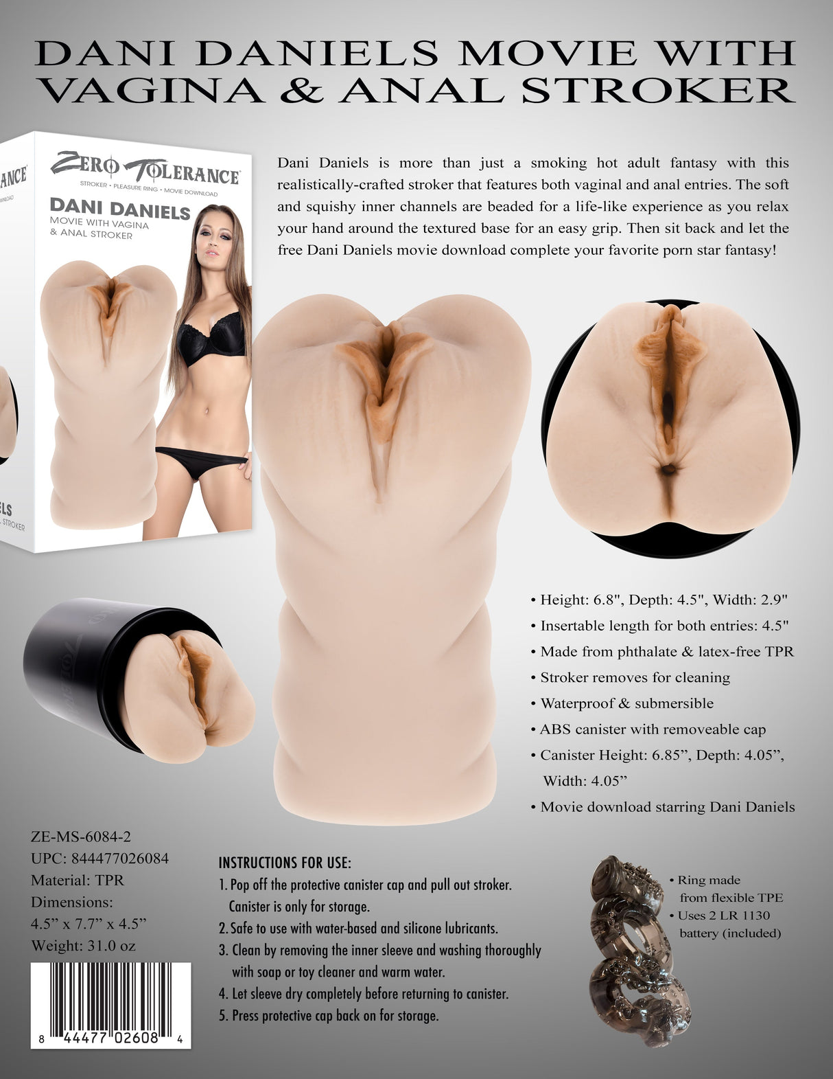 Zero Tolerance DANI DANIELS MOVIE WITH VAGINA & ANAL STROKER - MASTURBATORS