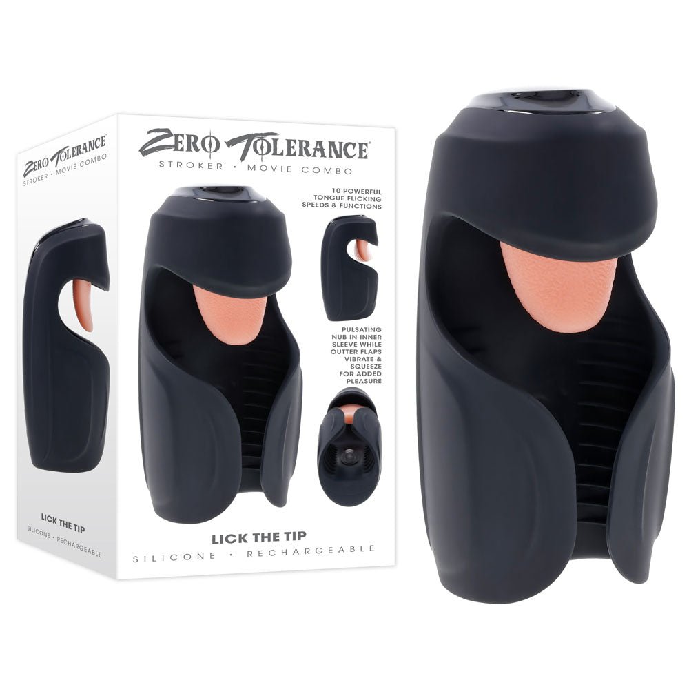 Zero Tolerance LICK THE TIP - Black USB Rechargeable Vibrating & Flicking Masturbator - MASTURBATORS