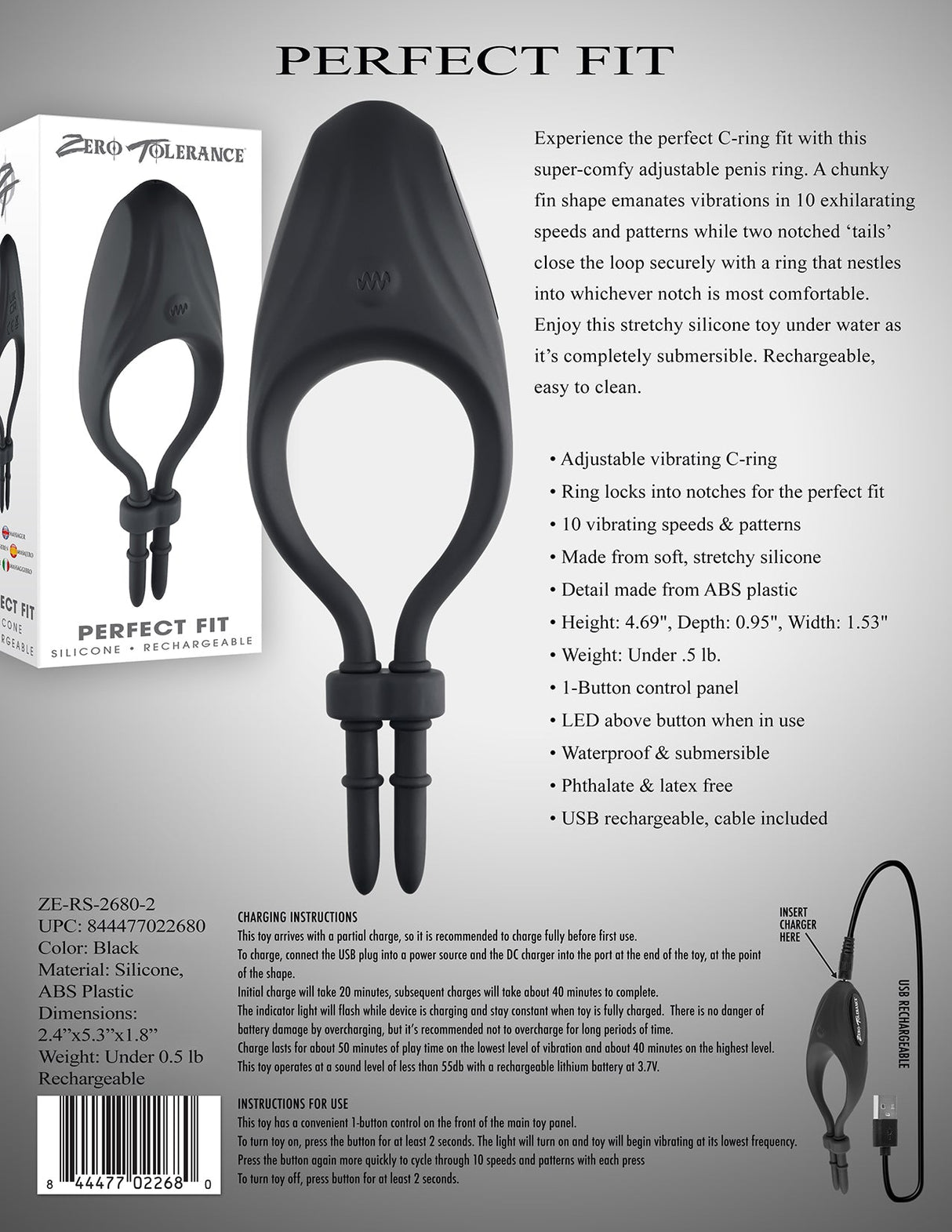 Zero Tolerance Perfect Fit – USB Rechargeable Vibrating Lasso Cock Ring - COCK RINGS