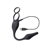 Zero Tolerance PLUG & TUG - Black USB Rechargeable Vibrating Cock Ring with Anal Plug - COCK RINGS