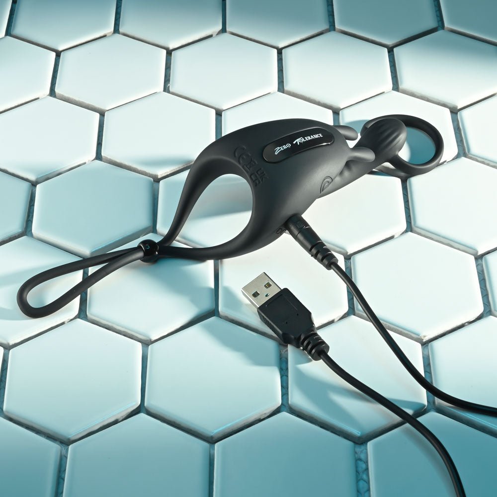 Zero Tolerance SADDLE UP - Black USB Rechargeable Vibrating Cock & Ball Rings - COCK RINGS