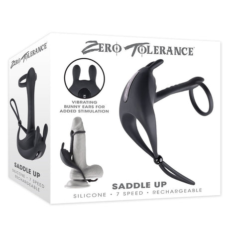 Zero Tolerance SADDLE UP - Black USB Rechargeable Vibrating Cock & Ball Rings - COCK RINGS