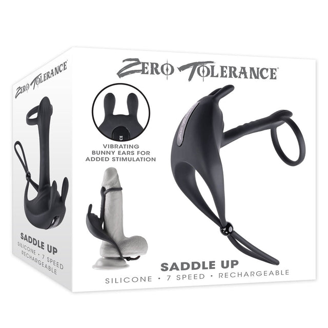 Zero Tolerance SADDLE UP - Black USB Rechargeable Vibrating Cock & Ball Rings - COCK RINGS