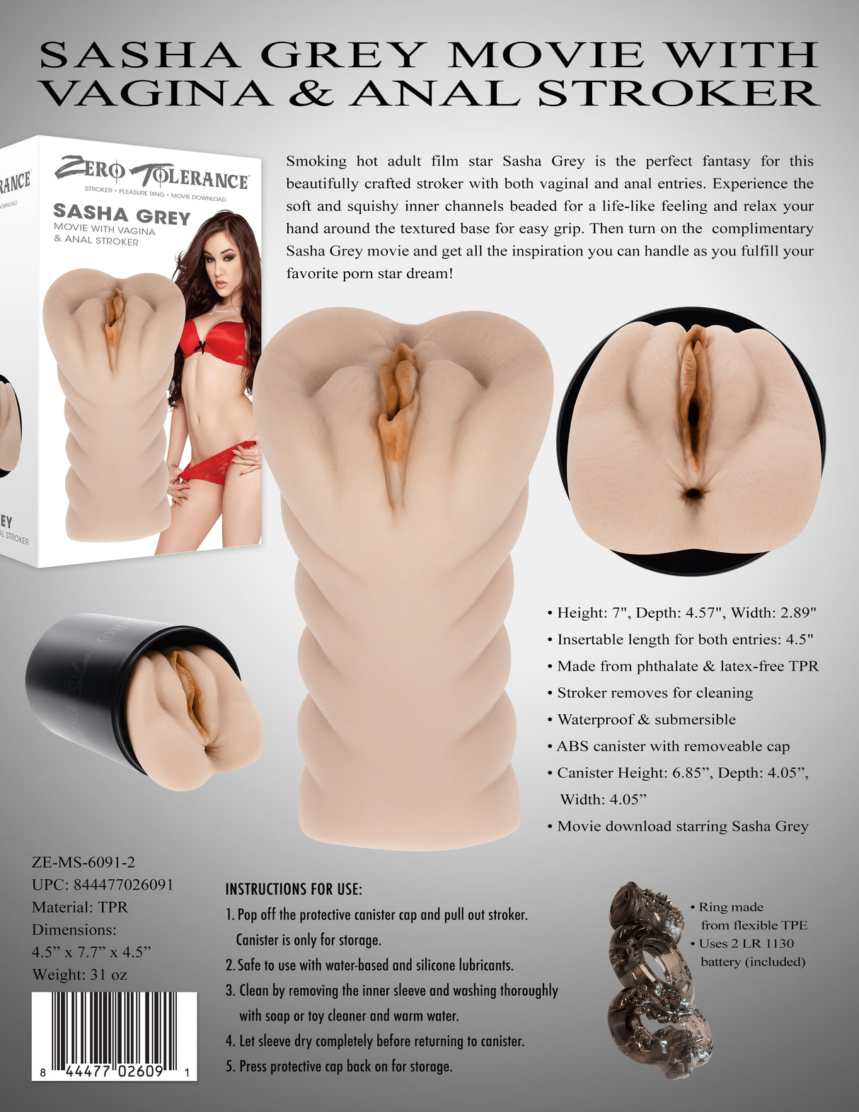 Zero Tolerance SASHA GREY MOVIE WITH VAGINA & ANAL STROKER - Naughty by Nature Adult Store
