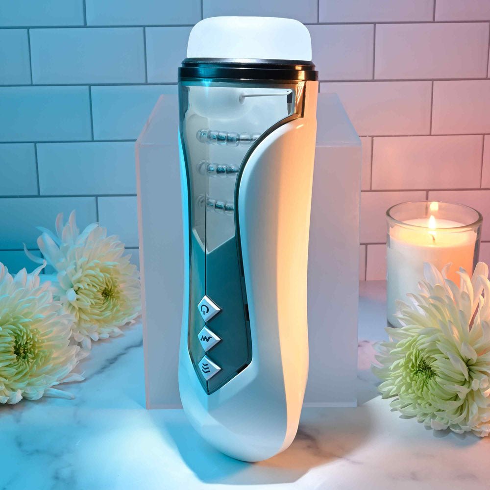 Zero Tolerance STROKING BUDDY - White USB Rechargeable Vibrating & Thrusting Stroker - MASTURBATORS