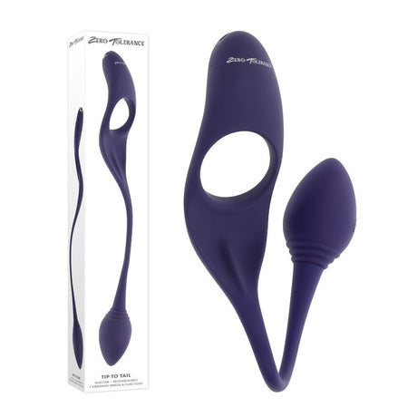 Zero Tolerance TIP TO TAIL - Blue USB Rechargeable Vibrating Butt Plug with Vibrating Cock Ring - Anal Toys