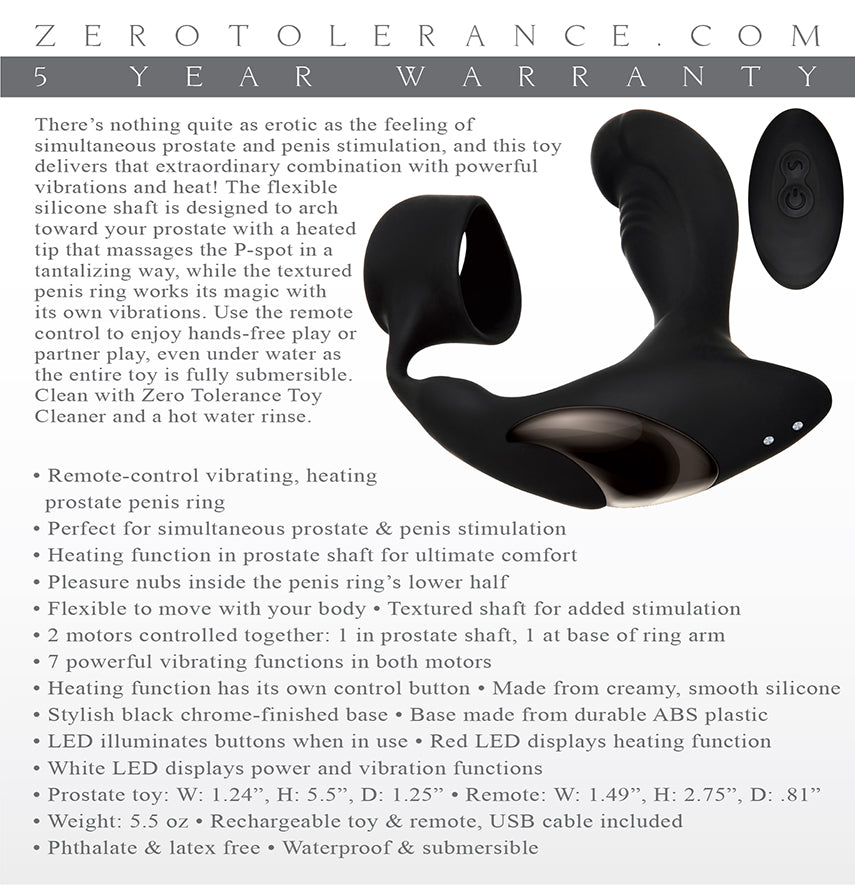 Zero Tolerance Strapped & Tapped - Black USB Rechargeable Heating Anal Plug with Cock Ring - Naughty by Nature Adult Store