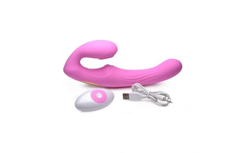 15X U - Pulse Strapless Strap - On w Remote Pink - Adult Toys