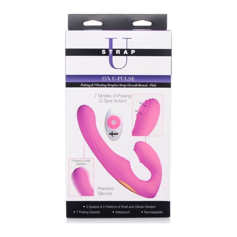 15X U - Pulse Strapless Strap - On w Remote Pink - Adult Toys