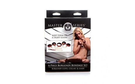 6 Pc PU Leather Bondage Set Burgundy - Adult Toys