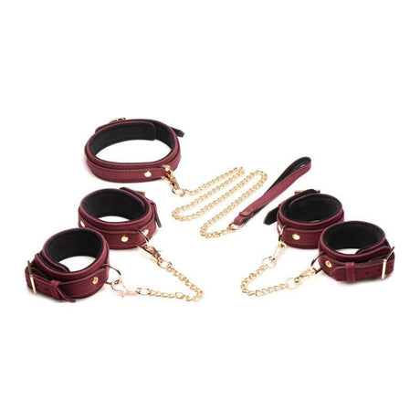6 Pc Velvet Bondage Set Burgundy - Adult Toys