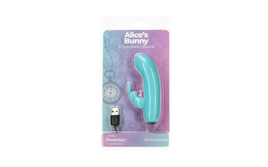 Alices Bunny Rechargeable Bullet w Rabbit Sleeve Teal - Adult Toys