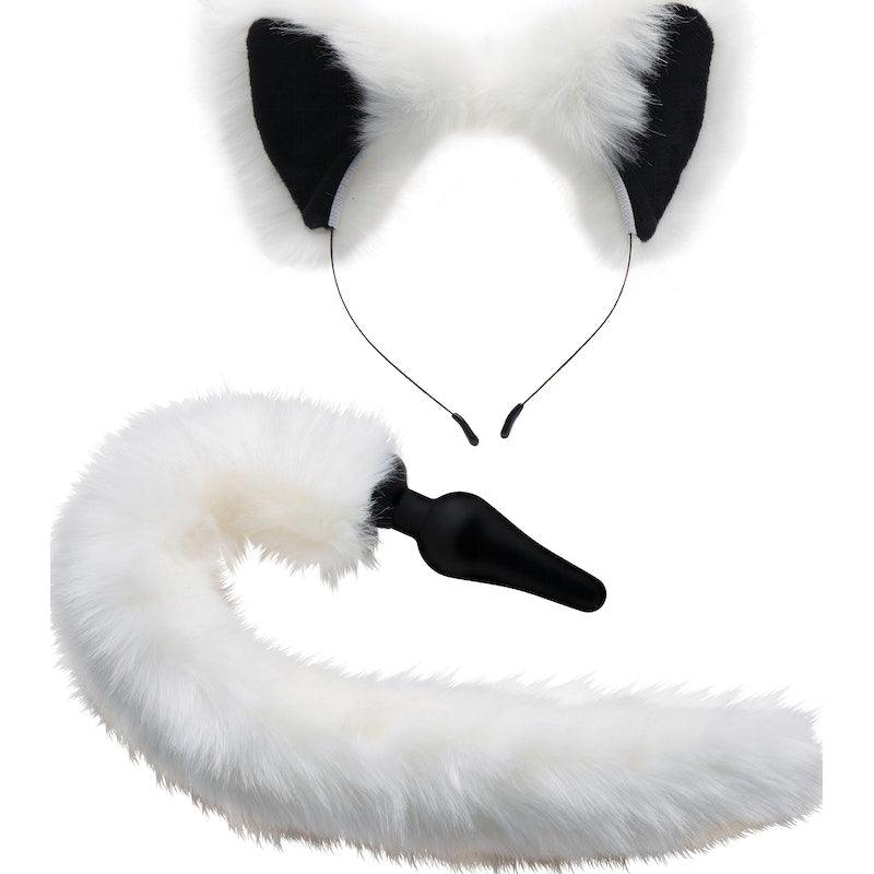 Anal Plug and Ears Set White Fox Tail - Adult Toys