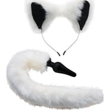Anal Plug and Ears Set White Fox Tail - Adult Toys
