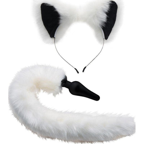 Anal Plug and Ears Set White Fox Tail - Adult Toys