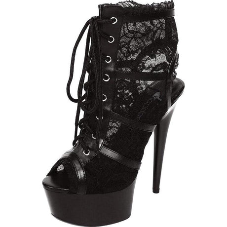 Black Lace Open Toe Platform Ankle Bootie 6in Heel - Lingerie