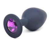 Black Silicone Anal Plug Medium w Purple Diamond - Adult Toys