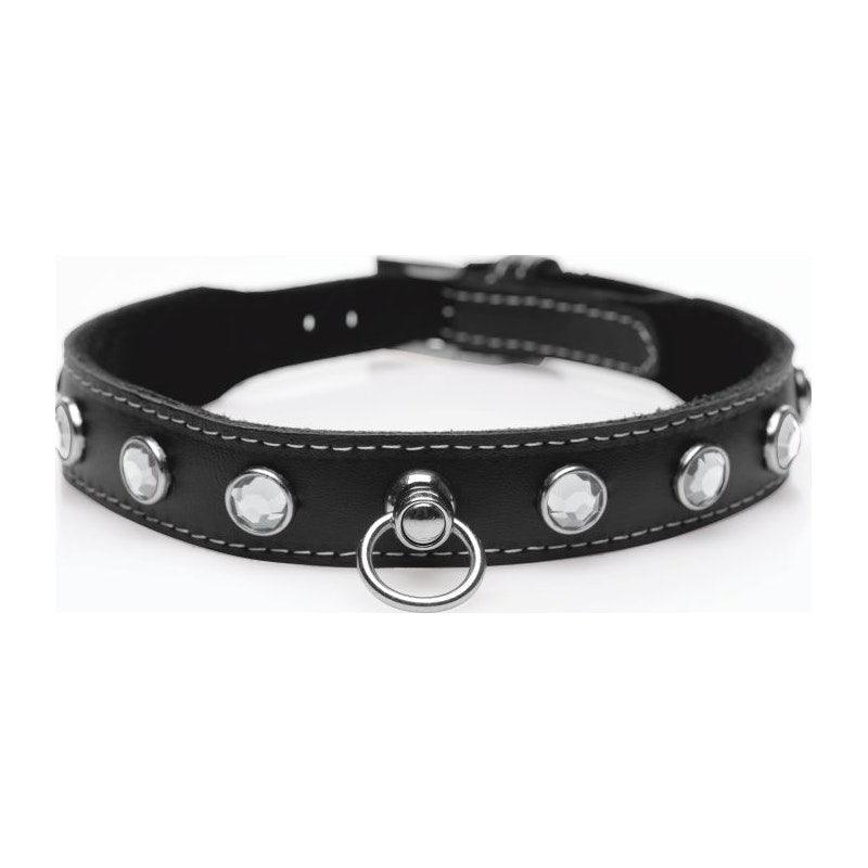 Bling Vixen Leather Choker w Clear Rhinestones - Adult Toys