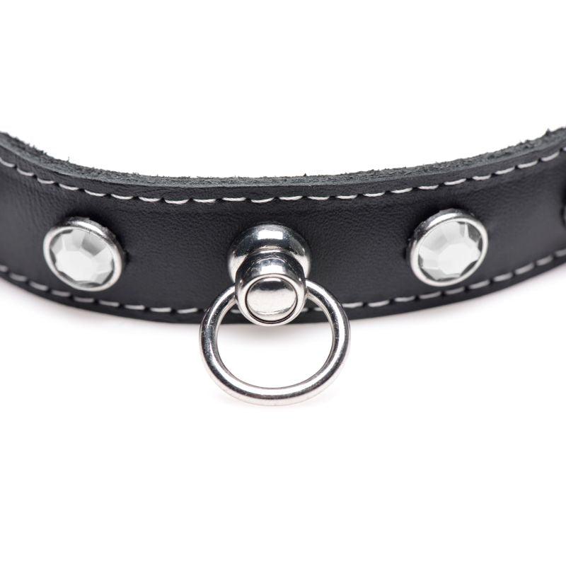 Bling Vixen Leather Choker w Clear Rhinestones - Adult Toys