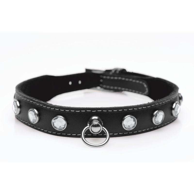 Bling Vixen Leather Choker w Clear Rhinestones - Adult Toys