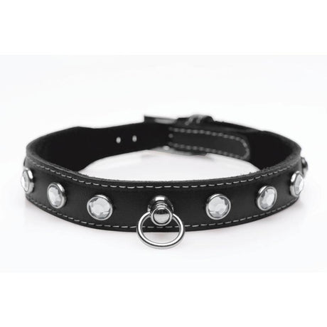 Bling Vixen Leather Choker w Clear Rhinestones - Adult Toys