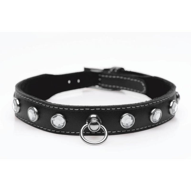 Bling Vixen Leather Choker w Clear Rhinestones - Adult Toys
