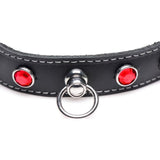 Bling Vixen Leather Choker w Red Rhinestones - Adult Toys