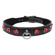 Bling Vixen Leather Choker w Red Rhinestones - Adult Toys