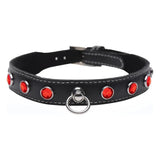 Bling Vixen Leather Choker w Red Rhinestones - Adult Toys