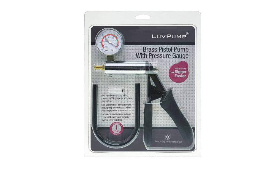 Brass Pistol Pump with Gauge and Hose - Adult Toys