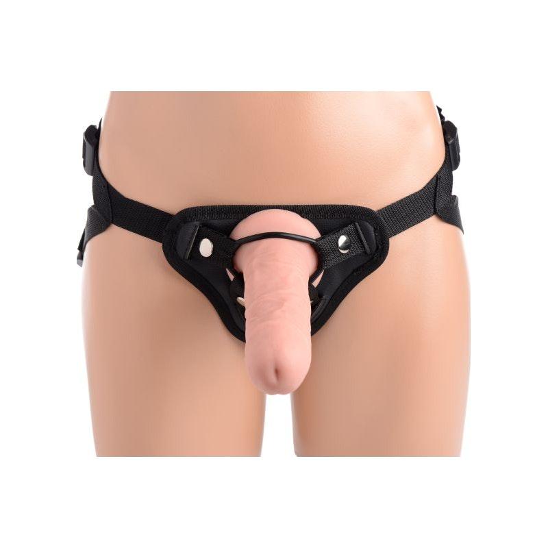 Brazen 8" Silicone Dildo w Harness Flesh - Adult Toys