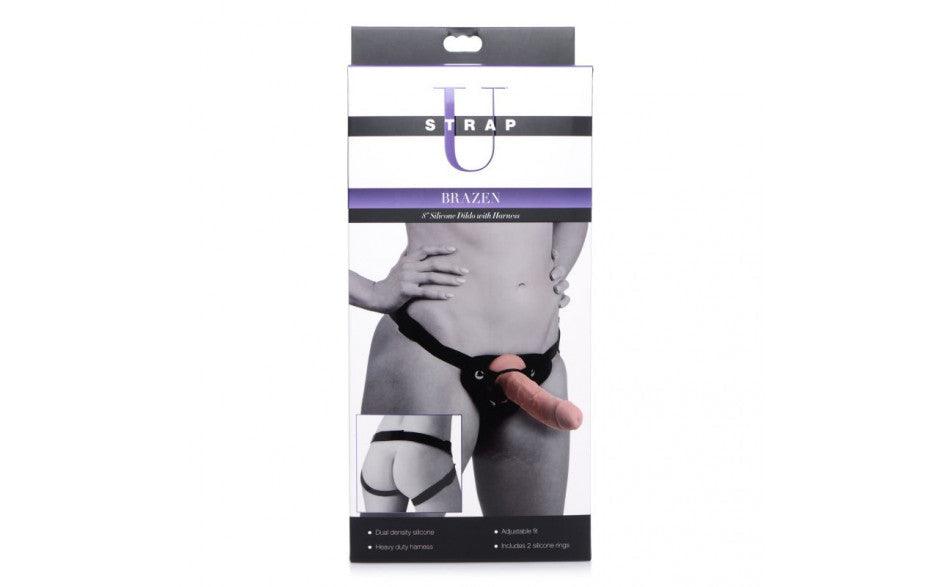 Brazen 8" Silicone Dildo w Harness Flesh - Naughty by Nature Adult Store