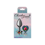 Cheeky Charms Gunmetal Butt Plug w Heart Rainbow Jewel Small - Adult Toys