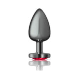 Cheeky Charms Gunmetal Butt Plug w Heart Red Jewel Large - Adult Toys