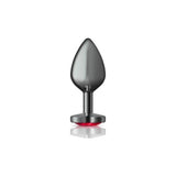 Cheeky Charms Gunmetal Butt Plug w Heart Red Jewel Medium - Adult Toys