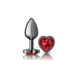 Cheeky Charms Gunmetal Butt Plug w Heart Red Jewel Small - Adult Toys