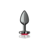 Cheeky Charms Gunmetal Butt Plug w Heart Red Jewel Small - Adult Toys