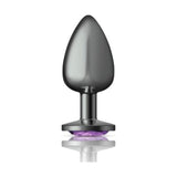 Cheeky Charms Gunmetal Round Butt Plug w Purple Jewel Large - Adult Toys